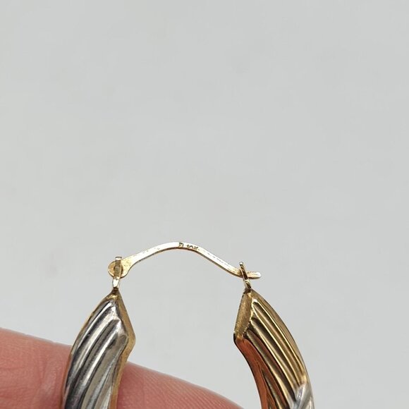 10K Gold Bonded Sterling Silver Two-Tone Twist Oval Hoop Earrings - Picture 7 of 7